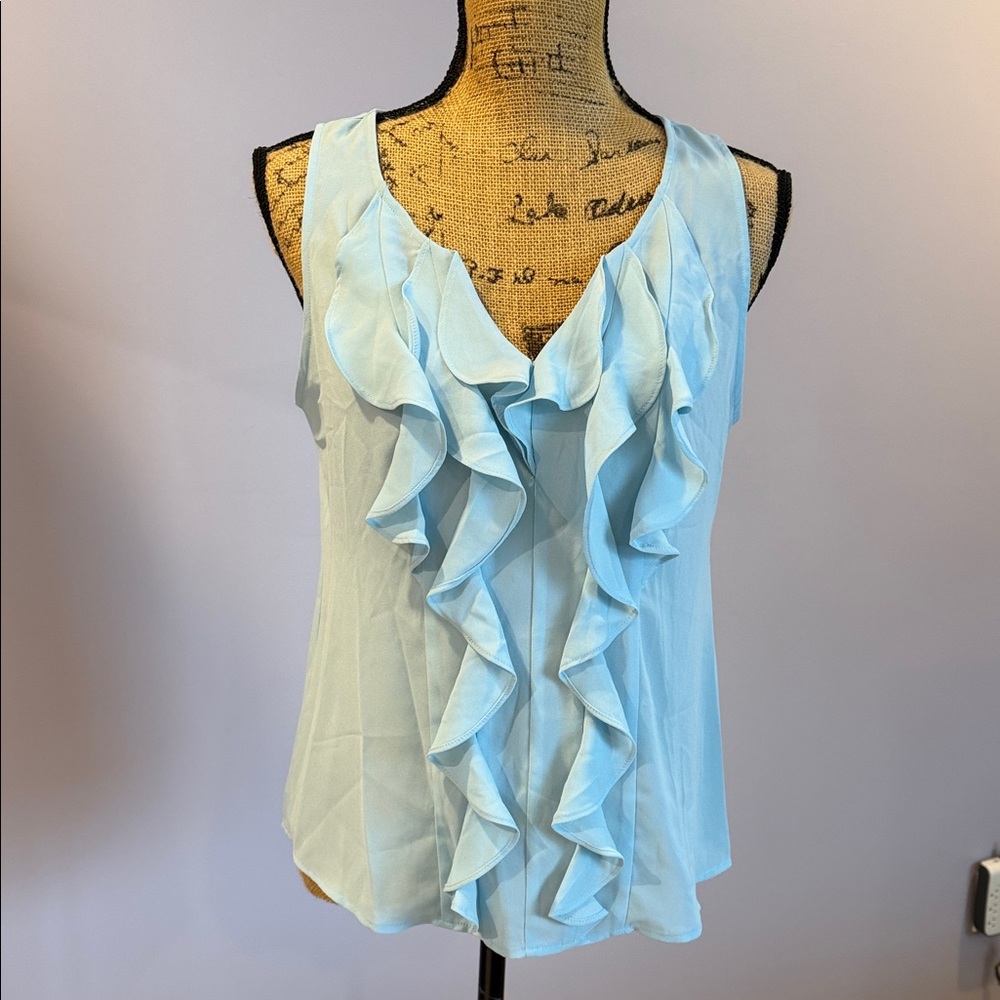 White House Black Market Sky Blue Ruffled Blouse